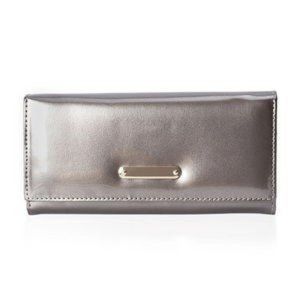 Silver Faux Leather Wallet Snap Button Close
